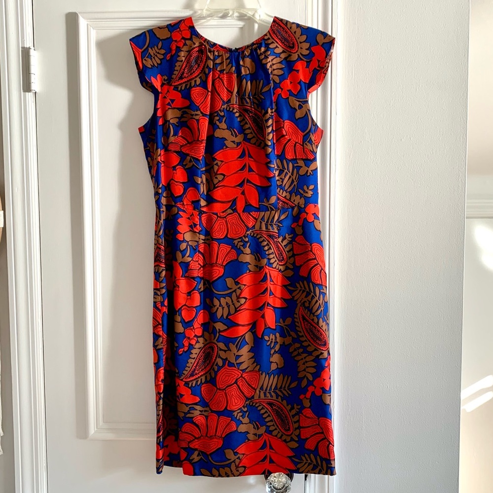 Milly Blue and Red Tropical Patterned Knee Length Dress Size 8
